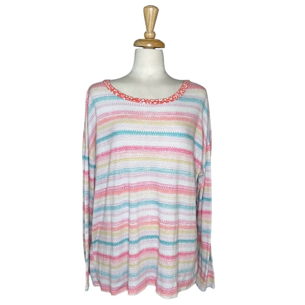 HAPTICS by Holly Harper Sweater Striped Pastel Cheetah Lightweight 1X
